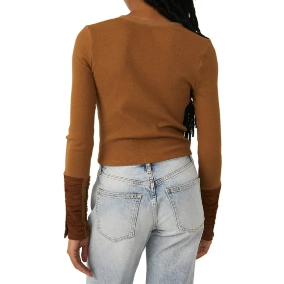 Free People Wear Me Out Lace Detail Top XL Olive NWT - Picture 2 of 7